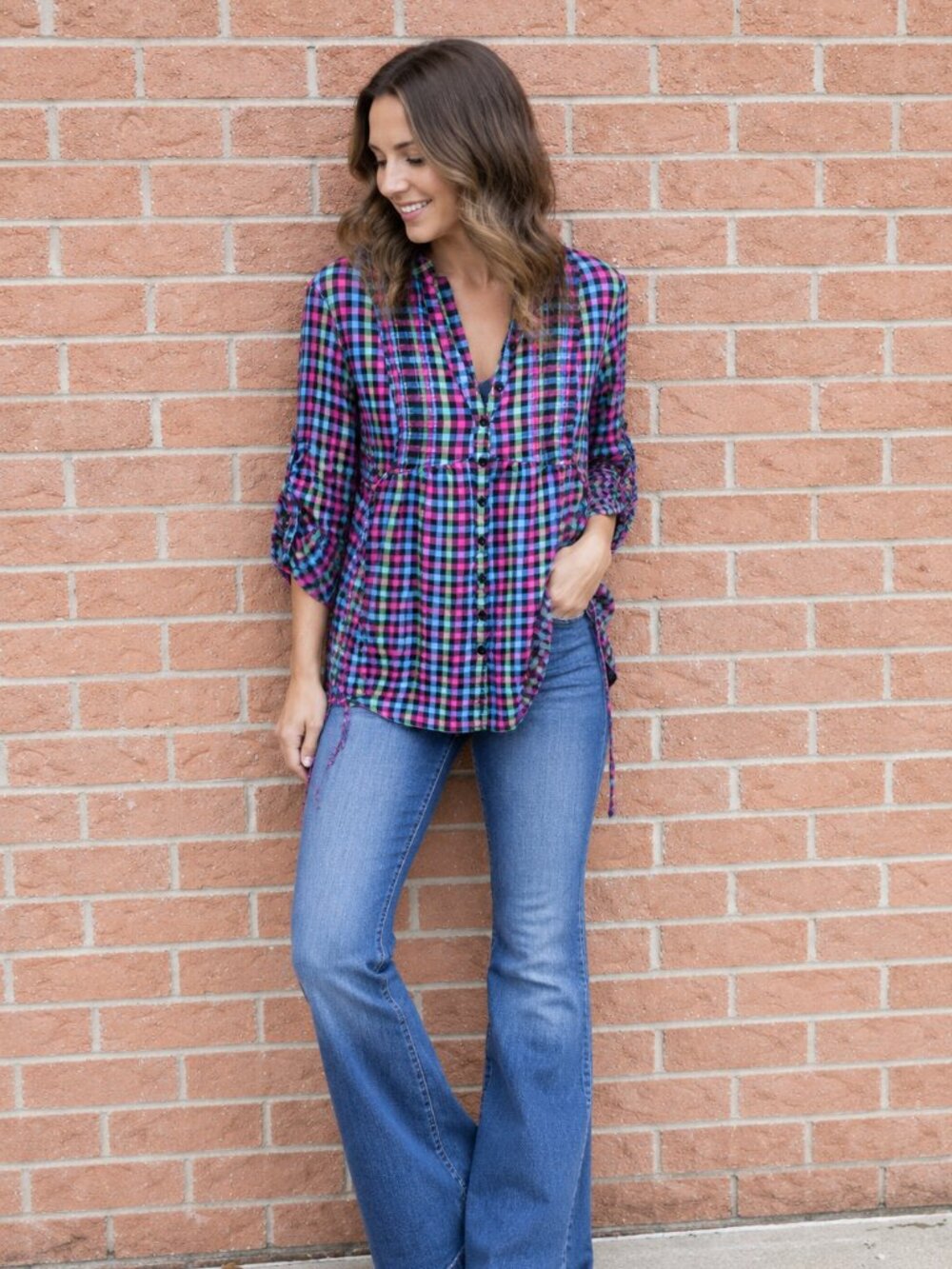 Levi’s 725 Originals Plaid Babydoll Blouse 4X 100% Cotton 🩷 💚 💙